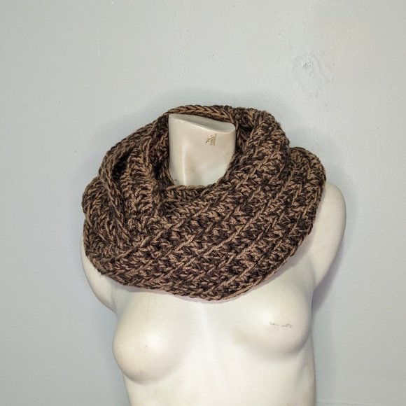 Hand Crafted Light and Dark Brown Crochet Infinity Scarf - Picture 2 of 3